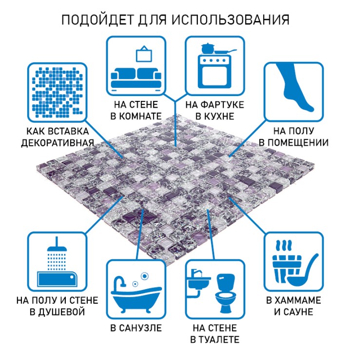 Стеклянная Natural Mosaic Ice flowers Мозаика Стекло глянцевая ICE-03 чип 15х15 — фото 9