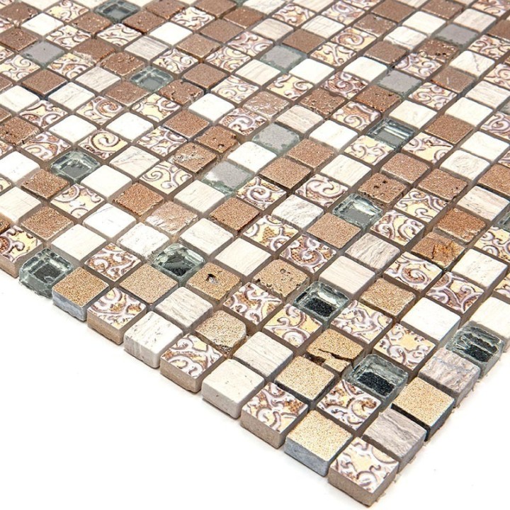 Миксы Natural Mosaic Inka Мозаика Стекло+Мрамор+Агломерат микс BDC-1501 чип 15х15 — фото 2