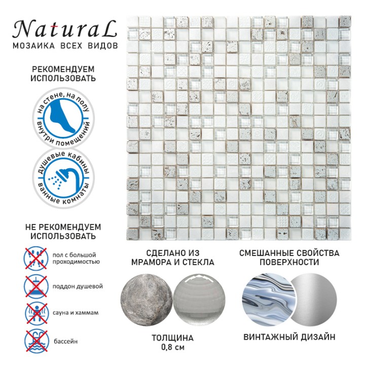 Стеклянная Natural Mosaic Inka BDA-1501 (BDS-1501) 30x30 — фото 9