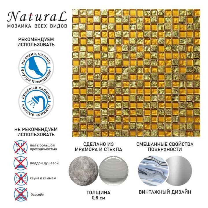 Стеклянная Natural Mosaic Inka Мозаика Стекло+Мрамор+Агломерат микс BDA-1502 (MSBDA-001) чип 15х15 — фото 9