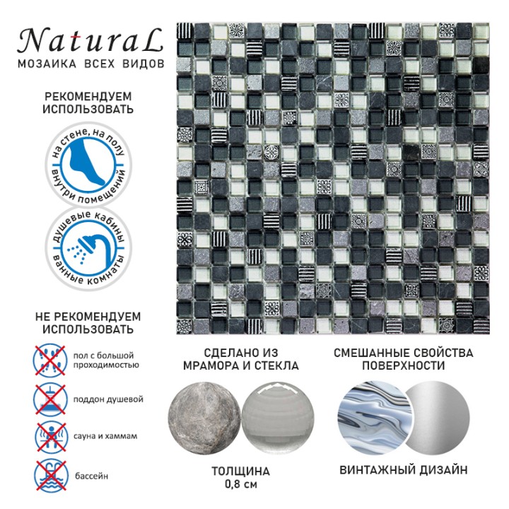 Стеклянная Natural Mosaic Inka BDA-1514 30x30 — фото 10