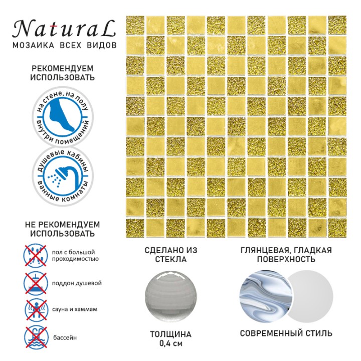 Стеклянная Natural Mosaic MIRror Мозаика Стекло глянцевая QM-2543 чип 25,8х25,8 — фото 12