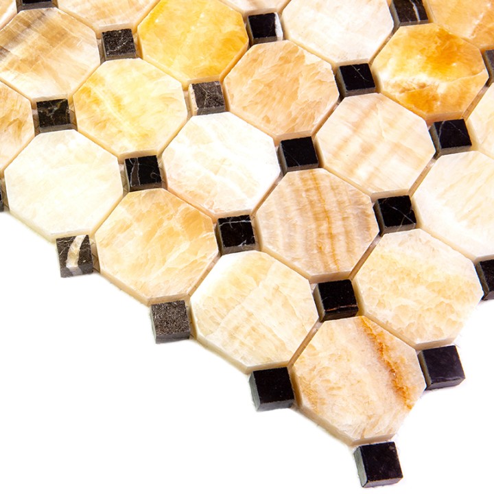 Каменная Natural Mosaic Octagon-1 Мозаика Оникс+Мрамор полированная M073+M076-BP чип 50x50+15x15 — фото 2