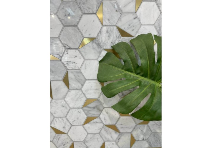 ORRO Mosaic Lux Мраморная мозаика с латунными вставками PRIMA 30x32 — фото 2