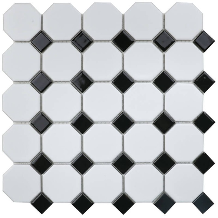 Starmosaic Керамическая мозаика Octagon small White/Black Matt (IDLA2575) 295х295х6