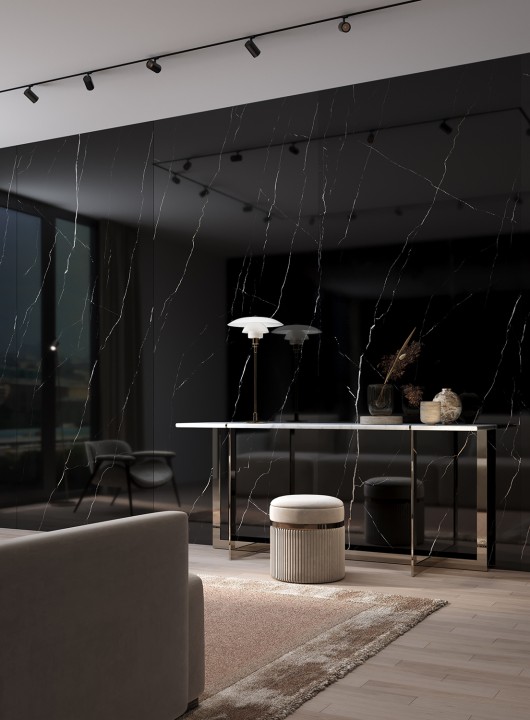 StaroSlabs Керамический слэб С0005911 Marquina Olpse Luminous Double Polished 120х280 черный полированный под мрамор — фото 3