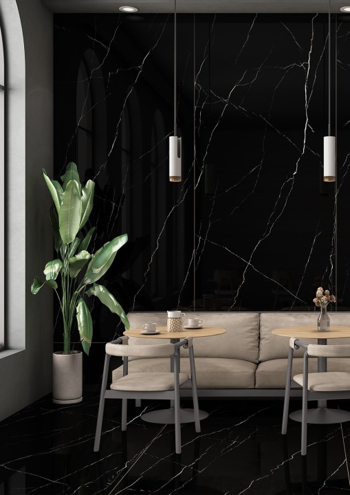 StaroSlabs Керамический слэб С0005911 Marquina Olpse Luminous Double Polished 120х280 черный полированный под мрамор — фото 4