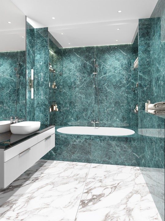 StaroSlabs Керамический слэб С0005912 Nord Verde Luminous Double Polished 120х280 зеленый полированный под мрамор — фото 3