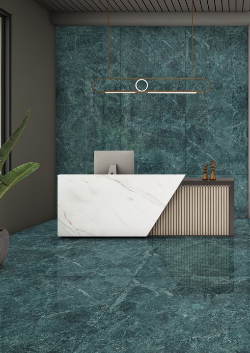 StaroSlabs Керамический слэб С0005912 Nord Verde Luminous Double Polished 120х280 зеленый полированный под мрамор — фото 4