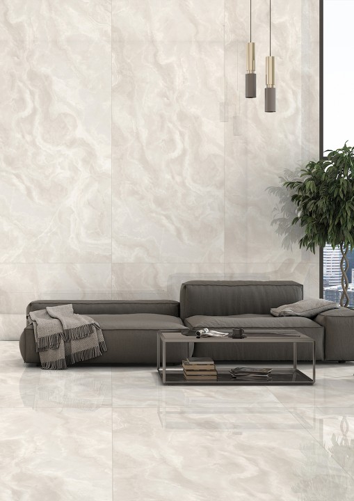 Лаппатированный StaroSlabs Керамический слэб С0005680 Onyx Bianco Soft Satin 120х280 слоновая кость сатинированный под оникс — фото 3