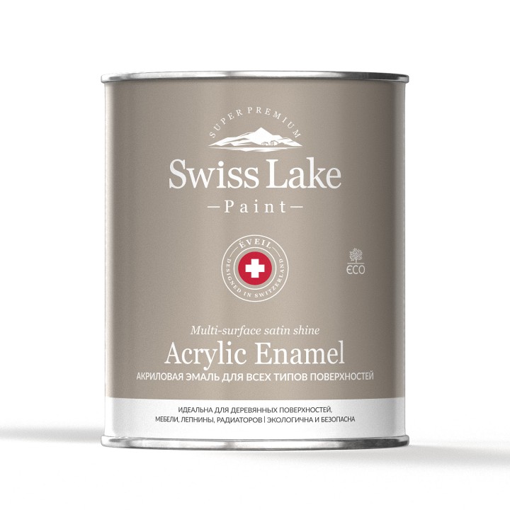 Краски интерьерные Интерьерные краски Акриловая эмаль Swiss Lake для всех типов поверхностей Acrylic Enamel база А 0,9 л