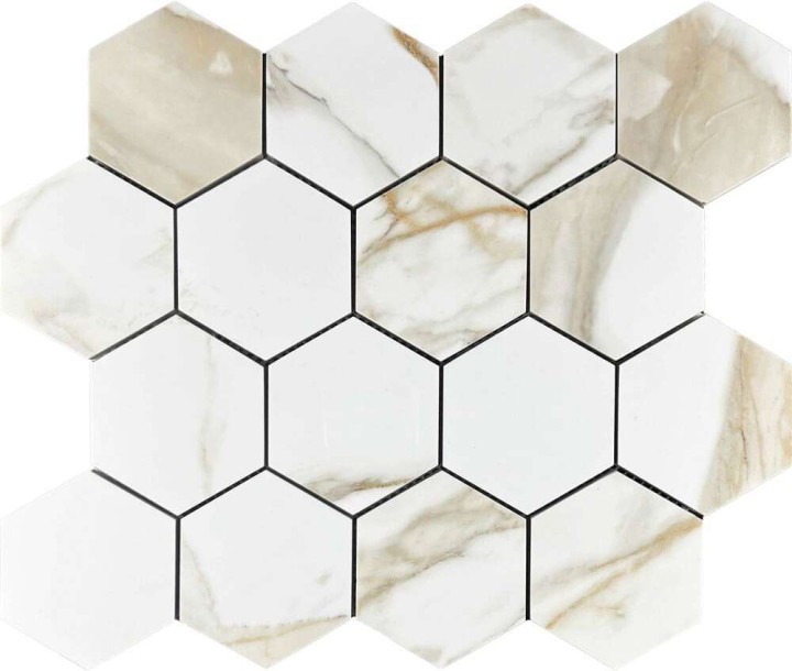 Керамическая Мозаика Velsaa Calacatta Gold Mosaic Paonazzo Hexagone 28х33 — фото 4