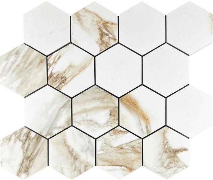 Керамическая Мозаика Velsaa Mosaic Calacatta Gold Mosaic Paonazzo Hexagone 28х33 — фото 2