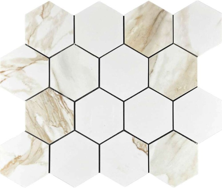 Керамическая Мозаика Velsaa Mosaic Calacatta Gold Mosaic Paonazzo Hexagone 28х33 — фото 3