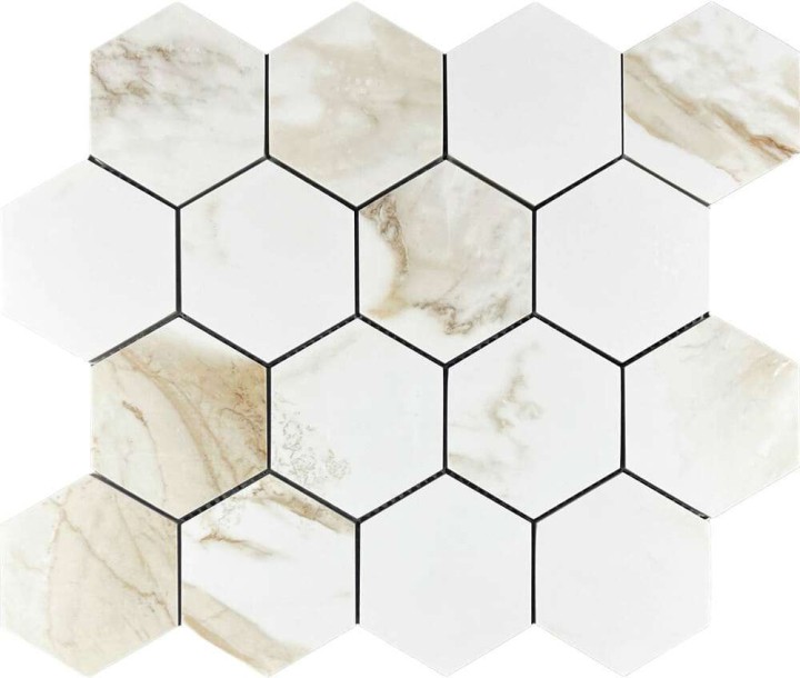 Керамическая Мозаика Velsaa Mosaic Calacatta Gold Mosaic Paonazzo Hexagone 28х33 — фото 4