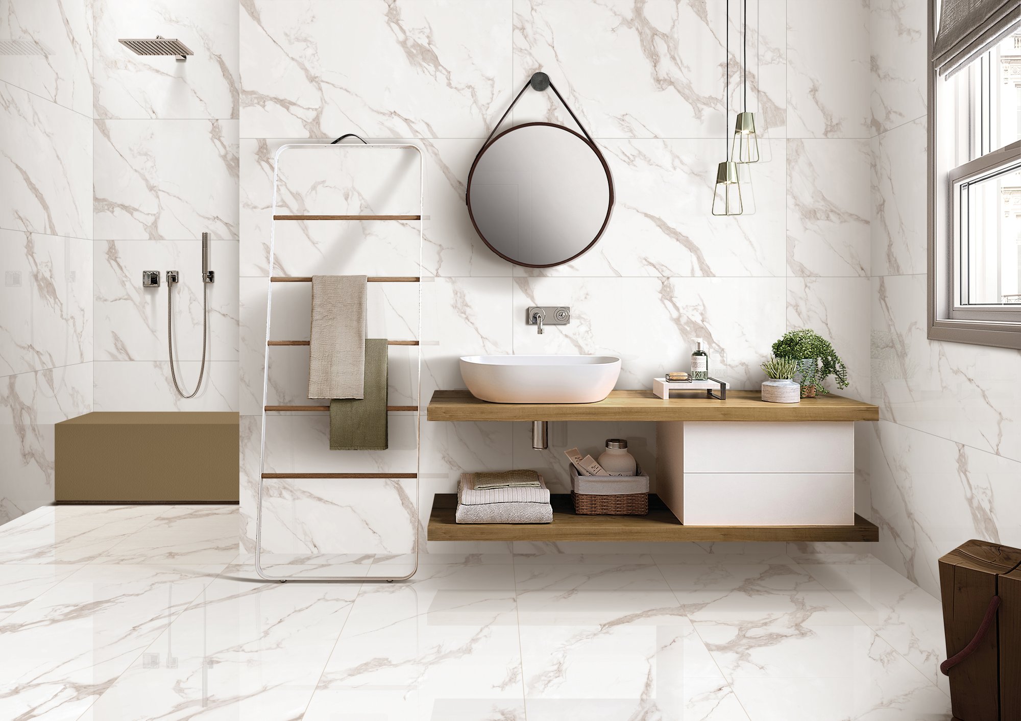 Фото в интерьере для ванной Arcadia Ceramica Calacatta Bianco