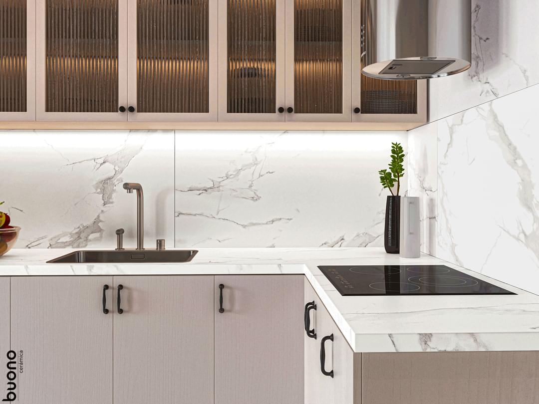 Фото в интерьере для кухни Buono Ceramica Marble