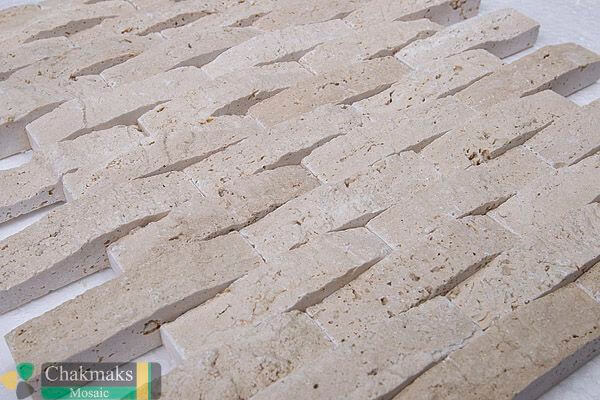 Каменная Chakmaks 3D Fusion Stone Бесшовная 3D мозаика из травертина ANCIENT WALL CL 1х2х8 см — фото 3