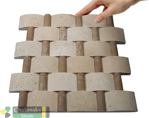 Каменная Chakmaks 3D Fusion Stone Бесшовная 3D мозаика из травертина WEAVES LIGHT 1х2х5 см — фото 2