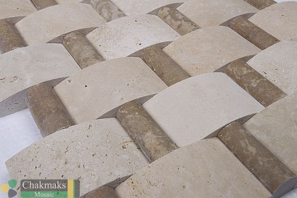Каменная Chakmaks 3D Fusion Stone Бесшовная 3D мозаика из травертина WEAVES LIGHT 1х2х5 см — фото 3