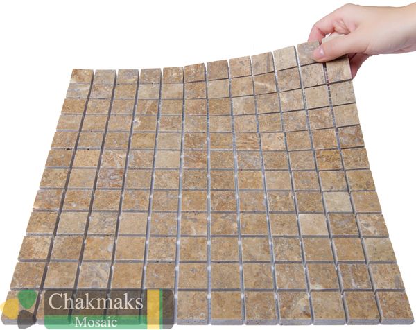 Каменная Chakmaks Anatolian Stone 23x23 Мозаика из травертина (23х23*10 мм) NOCE — фото 2
