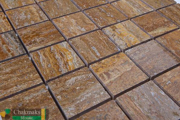 Каменная Chakmaks Anatolian Stone 50x50 Мозаика из травертина (50х50*10 мм) BRONZE — фото 3