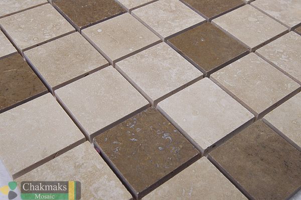 Каменная Chakmaks Anatolian Stone 50x50 Мозаика из травертина (50х50*10 мм) LIGHT NOCE — фото 3