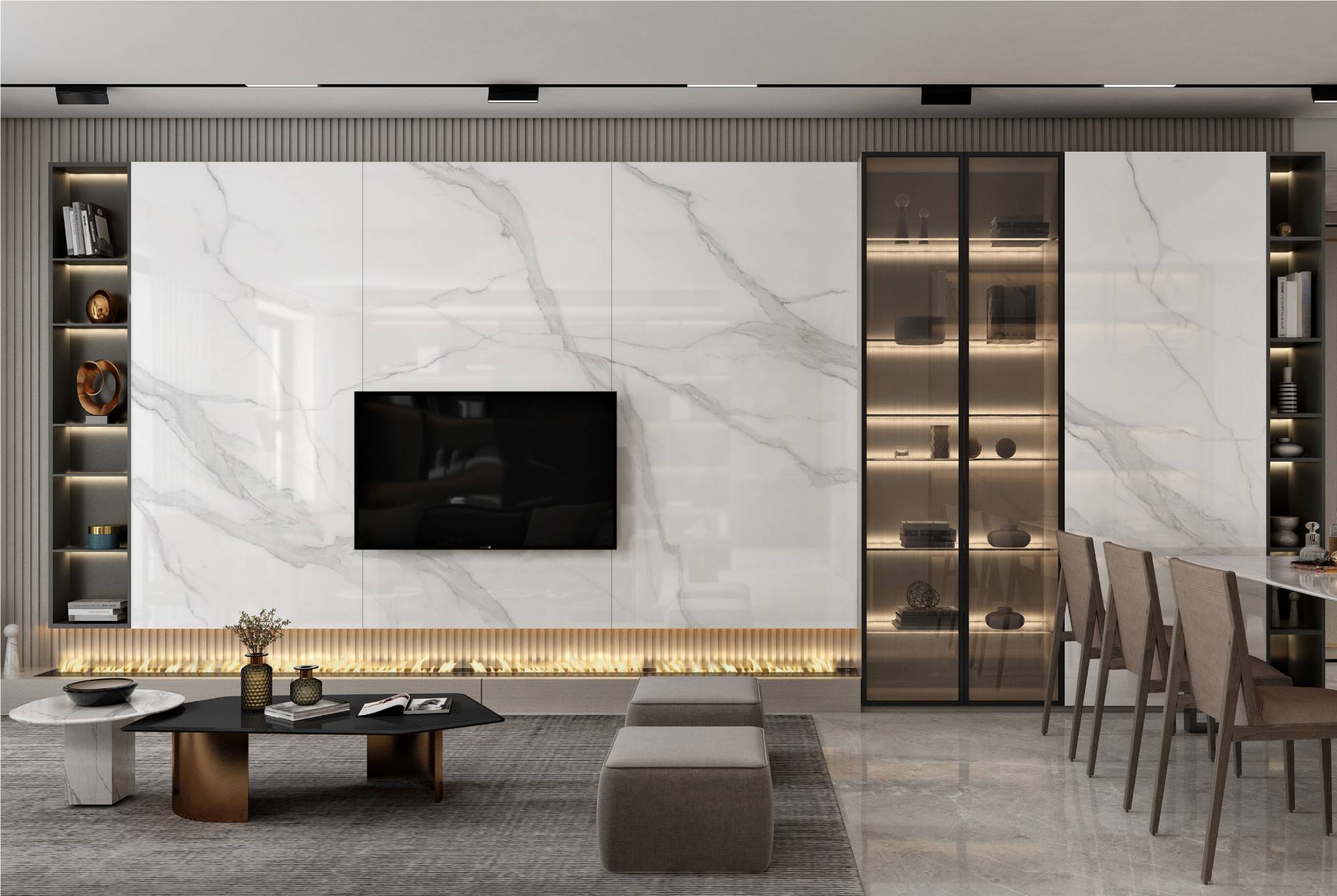 Фото в интерьере для гостиной Marble Mosaic Calacatta Infinity