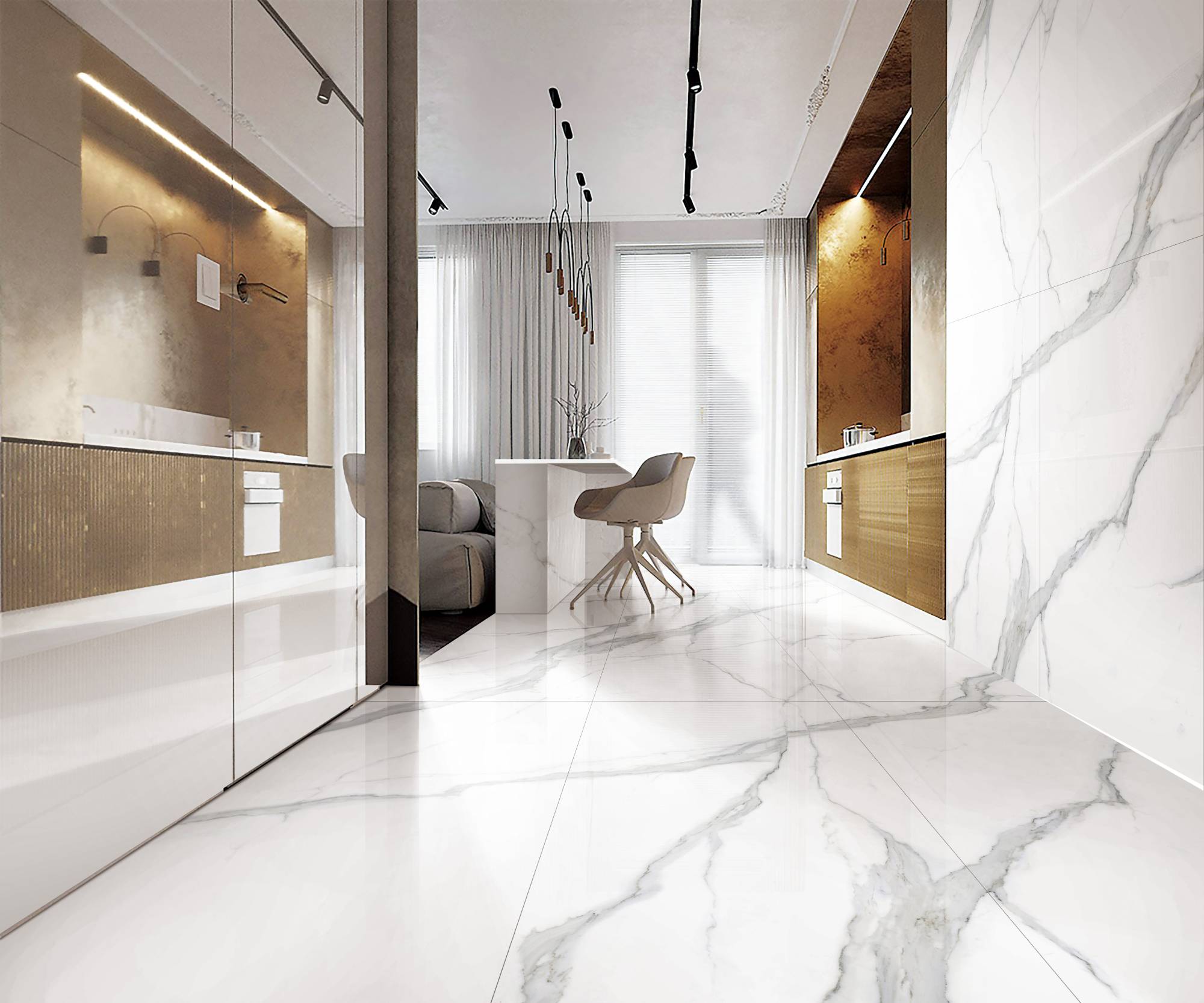 Фото в интерьере для наружных работ Marble Mosaic Calacatta Infinity
