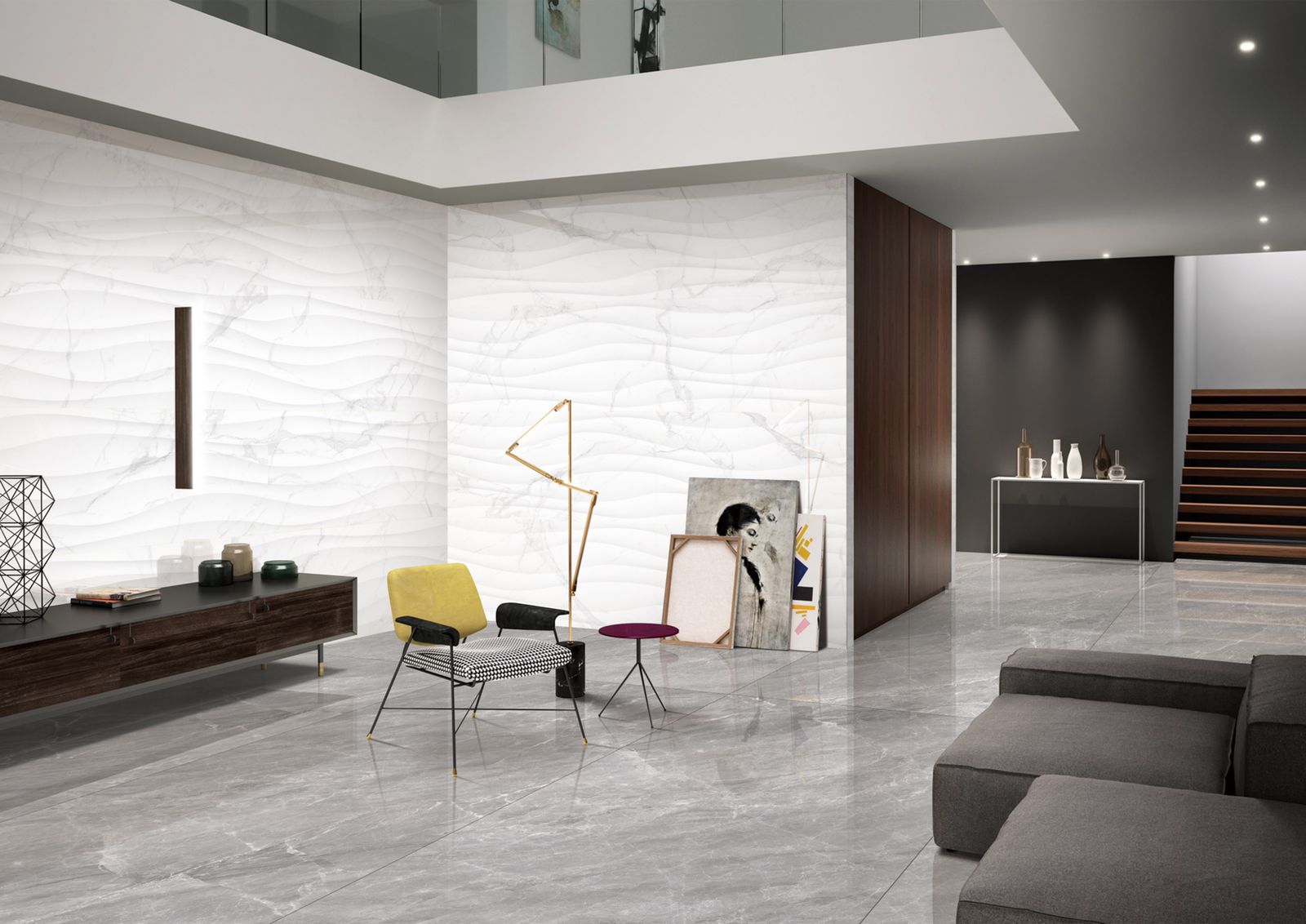 Фото в интерьере для гостиной Marble Mosaic Calacatta Wave