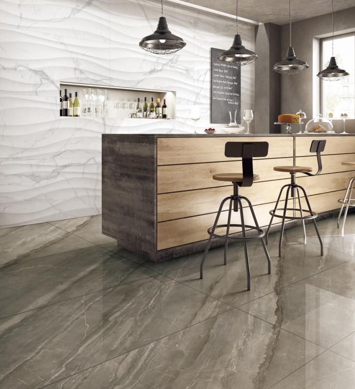 Фото в интерьере для кухни Marble Mosaic Calacatta Wave