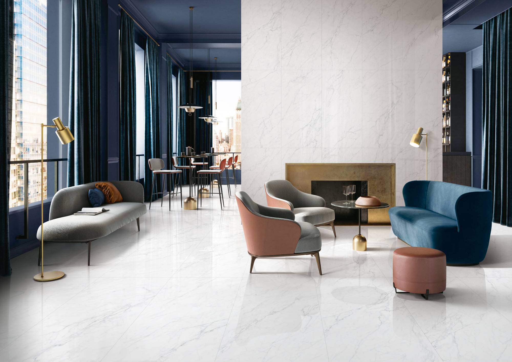 Фото в интерьере для гостиной Marble Mosaic Carrara Bianco