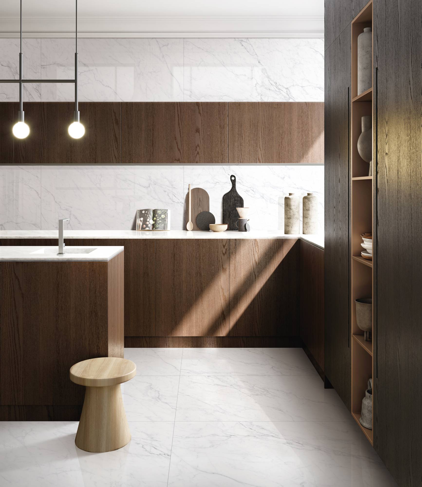 Фото в интерьере для фартука Marble Mosaic Carrara Bianco