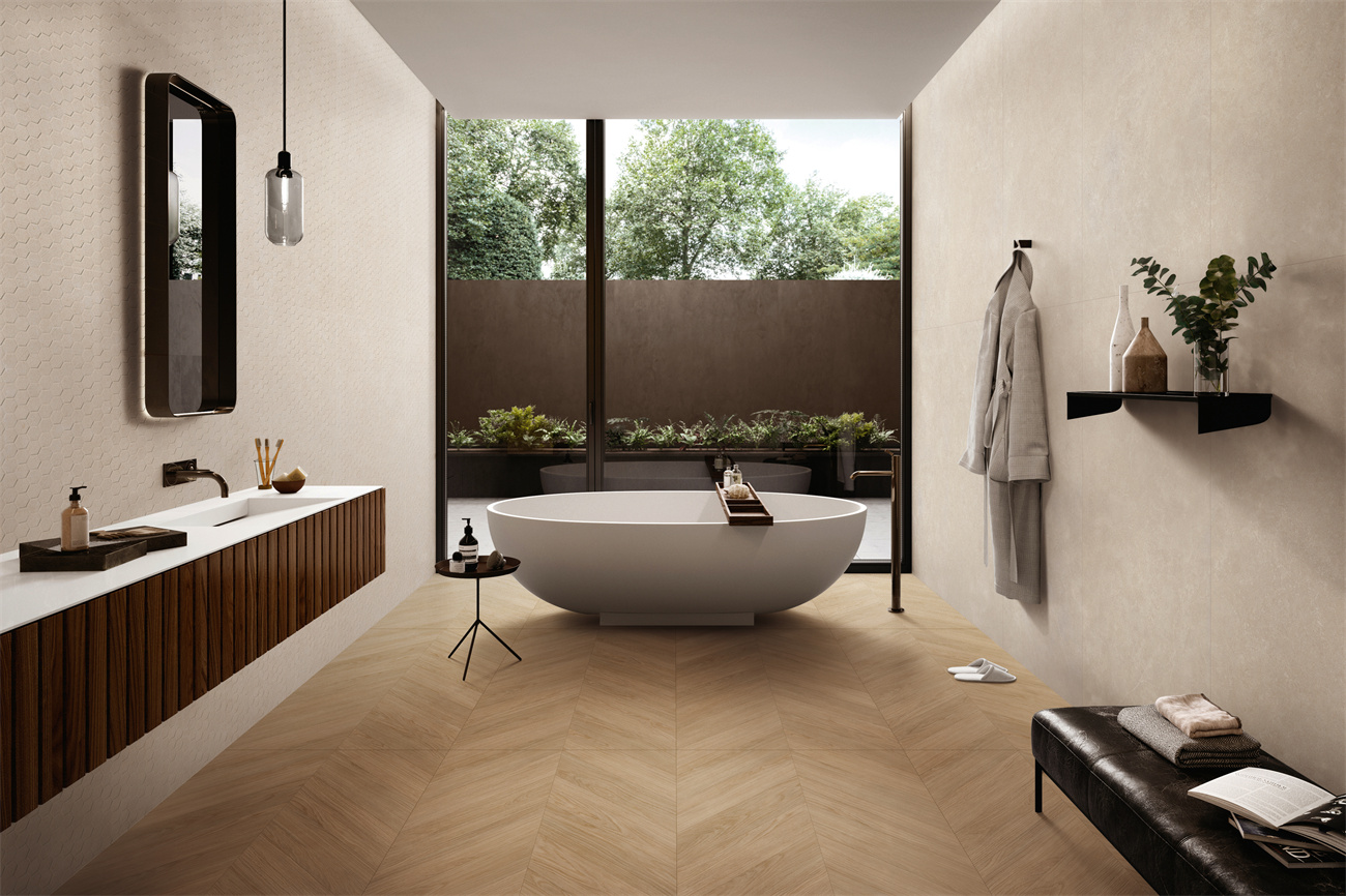 Фото в интерьере для ванной Marble Mosaic Chevron Oak