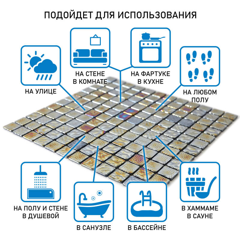 Стеклянная Natural Mosaic Steppa STP-GR016-L 31,7x31,7 в интерьере