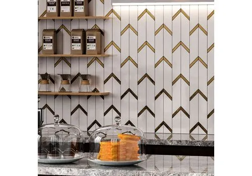 Каменная Stone Мозаика Orro mosaic Atlantida 30.5х32.25 белая / золотая, чип 8х38 / 38х94 шеврон — фото 2
