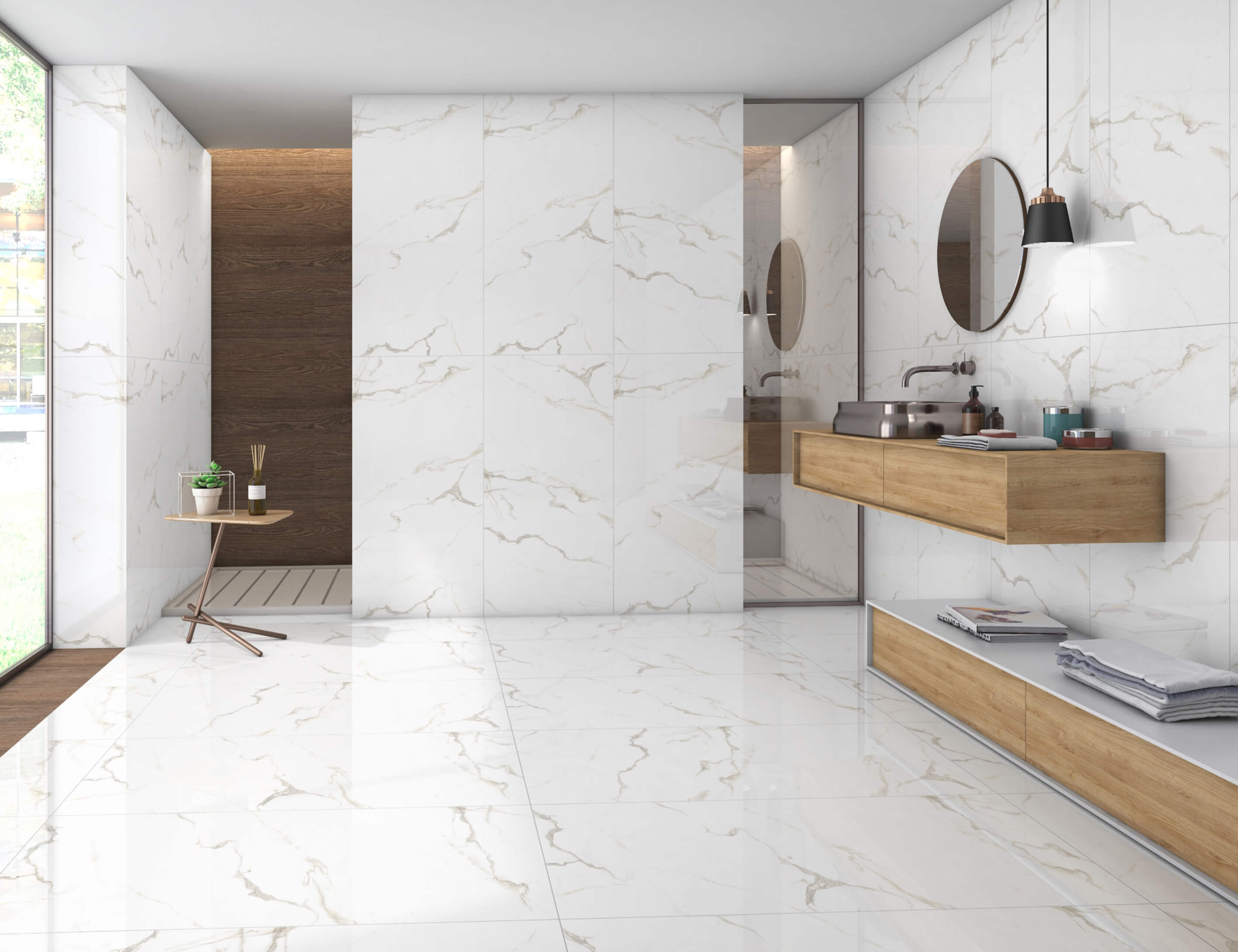Фото в интерьере для ванной Siena Granito Bianco Carrara